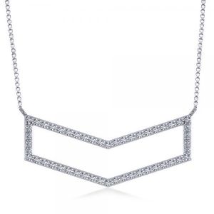 Diamond V-Shaped Chevron Bar Pendant Necklace 14k White Gold 0.50ct - All