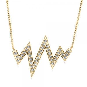 Diamond Heartbeat Vital Sign Pendant Necklace 14k Yellow Gold 0.36ct - All