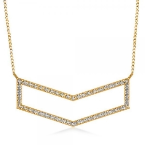 Diamond V-Shaped Chevron Bar Pendant Necklace 14k Yellow Gold 0.50ct - All
