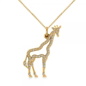 Diamond Giraffe Pendant Necklace 14k Yellow Gold 0.26ct - All