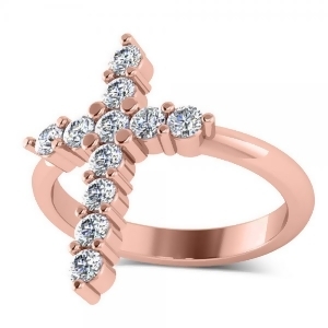 Large Religious Cross Round-Cut Diamond Ring 14k Rose Gold 0.55ct - All