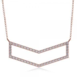 Diamond V-Shaped Chevron Bar Pendant Necklace 14k Rose Gold 0.50ct - All