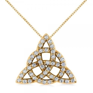 Diamond Trinity Celtic Knot Pendant Necklace 14k Yellow Gold 0.45ct - All