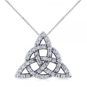 Diamond Trinity Celtic Knot Pendant Necklace 14k White Gold 0.45ct - All