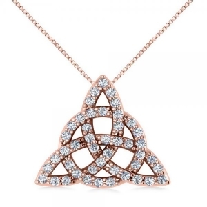 Diamond Trinity Celtic Knot Pendant Necklace 14k Rose Gold 0.45ct - All