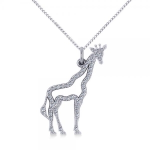 Diamond Giraffe Pendant Necklace 14k White Gold 0.26ct - All