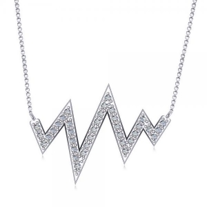 Diamond Heartbeat Vital Sign Pendant Necklace 14k White Gold 0.36ct - All
