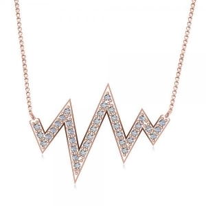 Diamond Heartbeat Vital Sign Pendant Necklace 14k Rose Gold 0.36ct - All