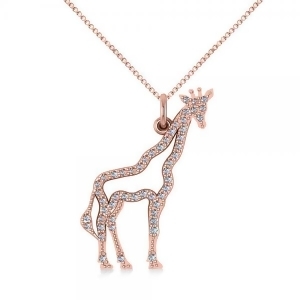Diamond Giraffe Pendant Necklace 14k Rose Gold 0.26ct - All