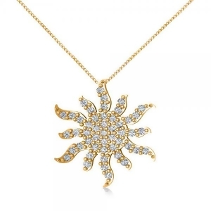 Diamond Starburst Sun Pendant Necklace 14k Yellow Gold 0.49ct - All