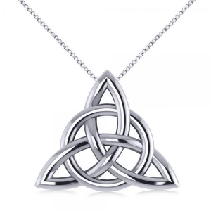 Triangular Irish Trinity Celtic Knot Pendant Necklace 14k White Gold - All