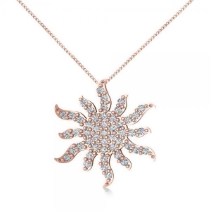 Diamond Starburst Sun Pendant Necklace 14k Rose Gold 0.49ct - All