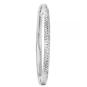 Diamond-cut Hinged Bangle Bracelet in Plain Metal 14k White Gold - All