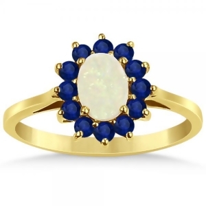 Oval Opal and Blue Sapphire Fashion Ring in 14k Yellow Gold 0.95ct - All