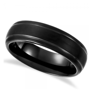 Men's Grooved Wedding Ring Band in Black Pvd Tungsten 7.3mm - All