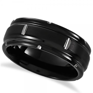 Men's Grooved Wedding Ring Band in Black Pvd Tungsten 8.3mm - All