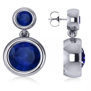 Double Blue Sapphire Gemstone Drop Earrings 14k White Gold 4.50ct - All