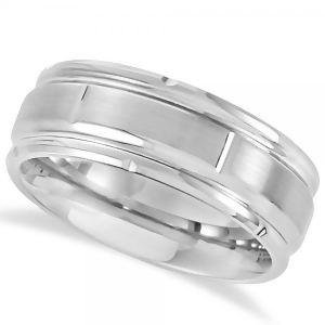 Men's Grooved Band Satin Wedding Ring Band in Tungsten 8.3mm - All