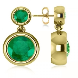 Double Emerald Bezel Gemstone Drop Earrings 14k Yellow Gold 4.50ct - All