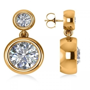 Double Round-Cut Bezel Diamond Drop Earrings 14k Yellow Gold 4.50ct - All