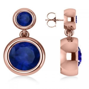 Double Blue Sapphire Gemstone Drop Earrings 14k Rose Gold 4.50ct - All