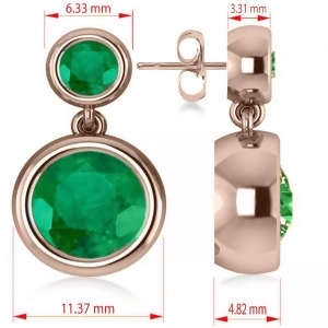 Double Emerald Bezel Gemstone Drop Earrings 14k Rose Gold 4.50ct - All