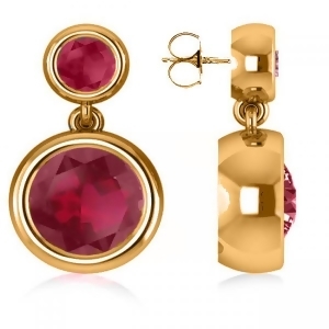 Double Ruby Bezel Gemstone Drop Earrings 14k Yellow Gold 4.50ct - All