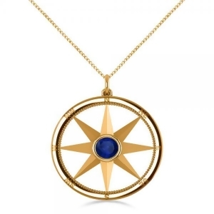 Blue Sapphire Compass Pendant Fashion Necklace 14k Yellow Gold 0.66ct - All
