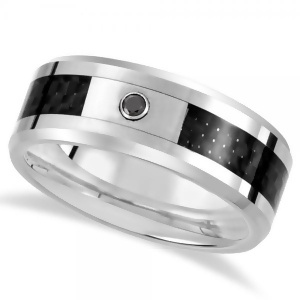 Diamond Beveled Wedding Band in Tungsten w Carbon Fiber 0.05ct 8.3mm - All