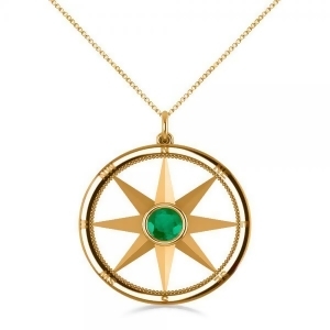 Emerald Gemstone Compass Pendant Necklace 14k Yellow Gold 0.66ct - All
