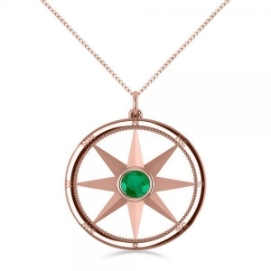 Emerald Gemstone Compass Pendant Necklace 14k Rose Gold 0.66ct - All