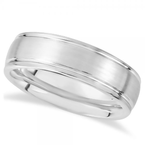 Men's Grooved Dome Wedding Ring Band in White Dura Tungsten 7.3mm - All