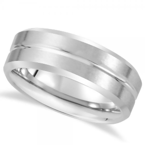 Men's Beveled Band with Grooved Center in White Tungsten 8.3mm - All