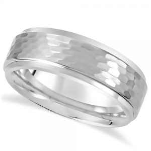 Men's Ridged Wedding Ring Band with Bark Finish in Tungsten 8.3mm - All