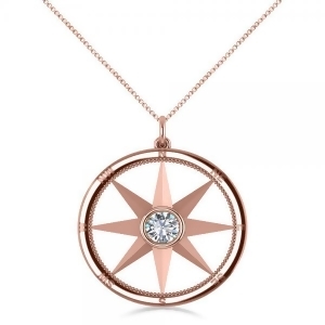 Diamond Nautical Compass Pendant Necklace 14k Rose Gold 0.66ct - All