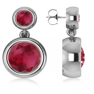 Double Ruby Bezel Gemstone Drop Earrings 14k White Gold 4.50ct - All