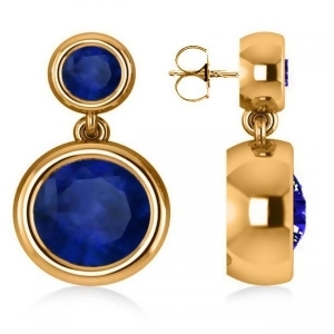 Double Blue Sapphire Gemstone Drop Earrings 14k Yellow Gold 4.50ct - All