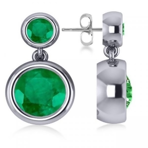 Double Emerald Bezel Gemstone Drop Earrings 14k White Gold 4.50ct - All