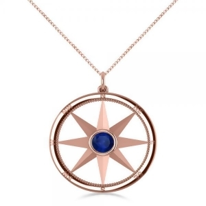Blue Sapphire Compass Pendant Fashion Necklace 14k Rose Gold 0.66ct - All