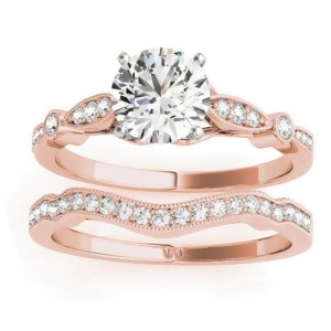 Marquise and Dot Diamond Vintage Bridal Set in 14k Rose Gold 0.29ct - All