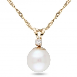 Solitaire Freshwater Pearl Pendant Necklace 14k Yellow Gold 7-7.5mm - All