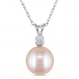 Pink Freshwater Pearl Solitaire Pendant Necklace 14k White Gold 9-9.5mm - All