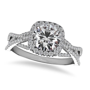 Diamond Twisted Halo Engagement Ring 14k White Gold 1.50ct - All