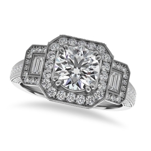Diamond Vintage Square Halo Engagement Ring 14k White Gold 2.00ct - All