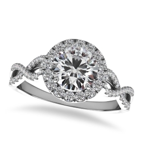 Twisted Diamond Halo Engagement Ring 14k White Gold 1.50ct - All