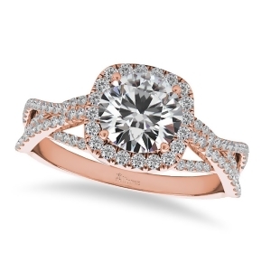 Diamond Twisted Halo Engagement Ring 14k Rose Gold 1.50ct - All