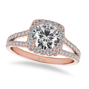 Diamond Square Halo Engagement Ring 14k Rose Gold 1.50ct - All