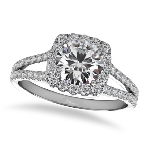 Diamond Square Halo Engagement Ring 14k White Gold 1.50ct - All