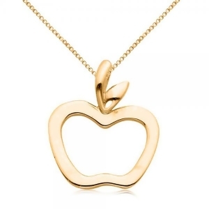 Hollow Apple Pendant Necklace in Plain Metal 14k Yellow Gold - All