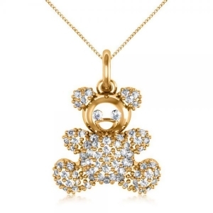 Diamond Accented Teddy Bear Pendant Necklace in 14k Yellow Gold 0.28ct - All